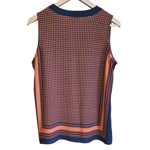 Ann Taylor Loft Geometric Classy Tank Top Navy Burnt Orange Women Petite Medium - Picture 6 of 7